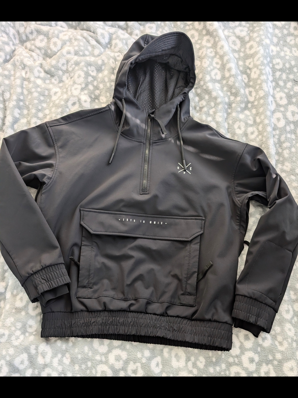 DOPE Black Snowboard Jacket with Light Gray Fleece Lining